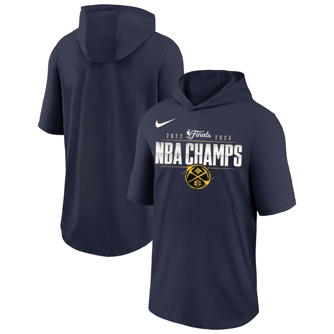 Men's Navy Denver Nuggets 2023 Champions Performance Short Sleeve Pullover Hoodie