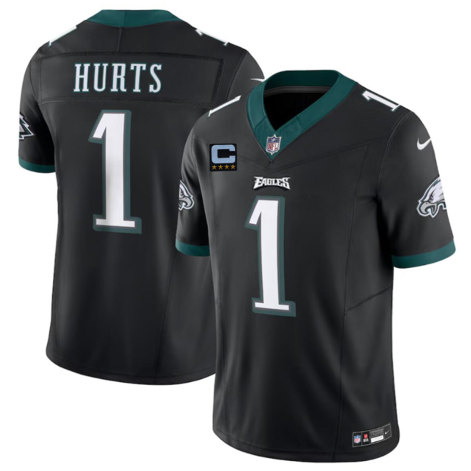 Men's Black Philadelphia Eagles #1 Jalen Hurts 2024 F.U.S.E With 4-Star C Patch Vapor Untouchable Limited Stitched Football Jersey
