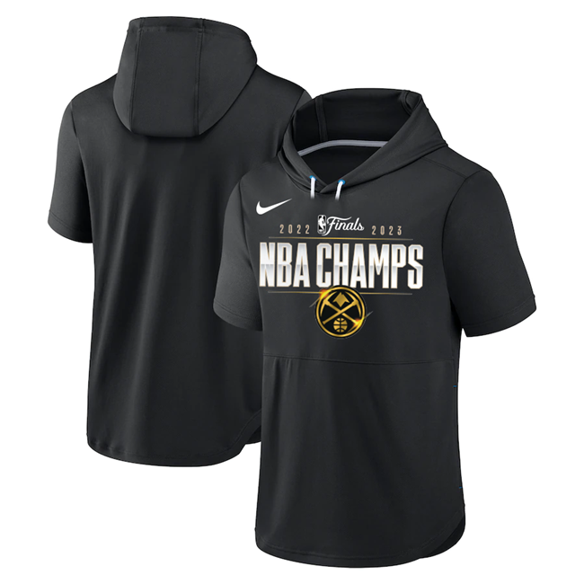 Men's Black Denver Nuggets 2022-23 Champions Performance Short Sleeve Pullover Hoodie