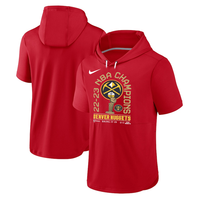 Men's Red Denver Nuggets 2022-23 Champions Performance Short Sleeve Pullover Hoodie