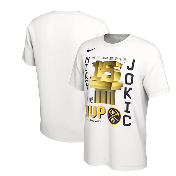 Men's White Denver Nuggets #15 Nikola Jokic MVP Name & Number T-Shirt