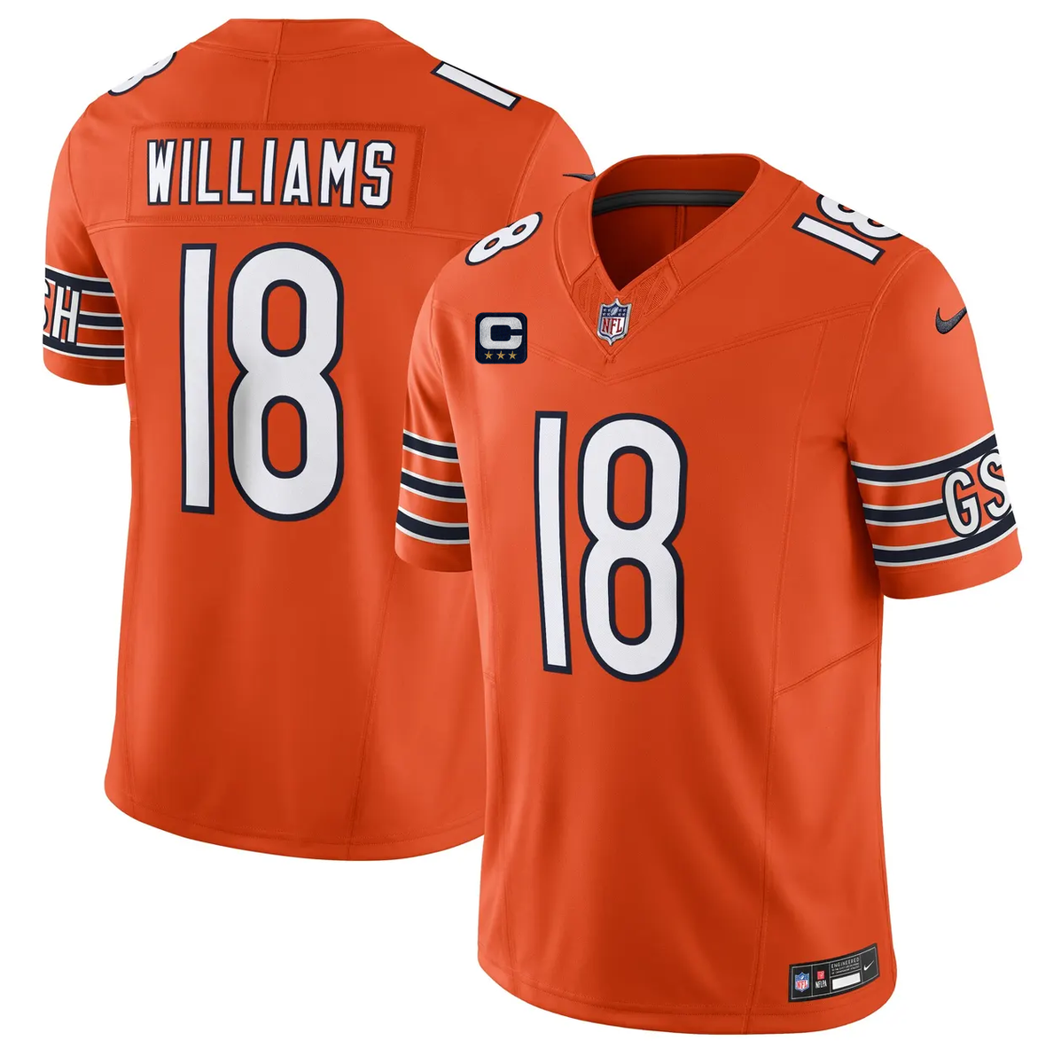 Men's Orange Chicago Bears #18 Caleb Williams 2026 F.U.S.E. With 3-star C Patch Vapor Untouchable Limited Stitched Football Jersey