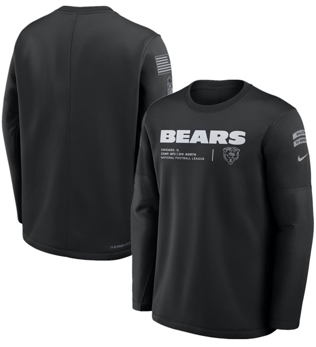 Men's Black Chicago Bears 2026 Salute to Service Sideline Coaches Crewneck Therma-FIT Sweatshirt