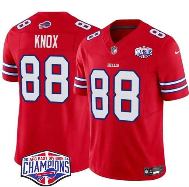Men's Red Buffalo Bills #88 Dawson Knox F.U.S.E. 2024 AFC East Division Champions Vapor Limited Stitched Football Jersey