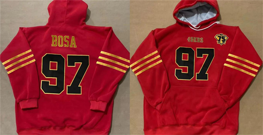 Men's Red Gold San Francisco 49ers Customized 75th Anniversary Alternate Pullover Hoodie