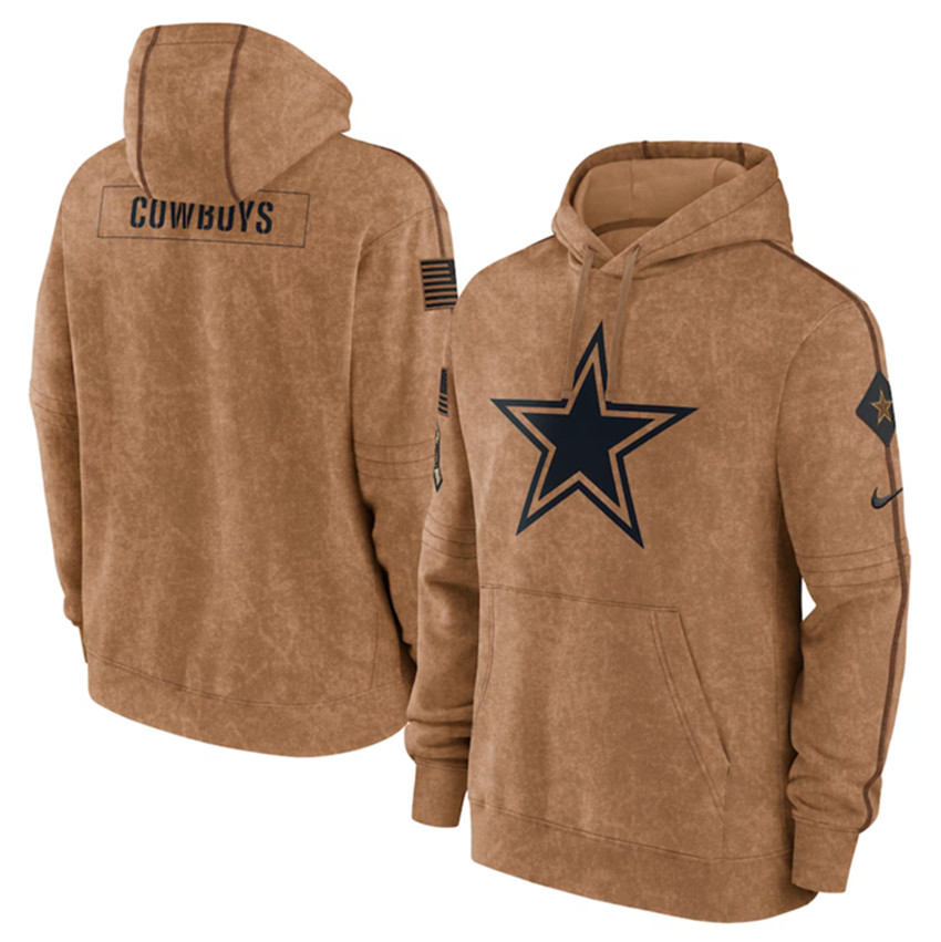 Men's Customize  Brown Dallas Cowboys 2023 Salute To Service Pullover Hoodie