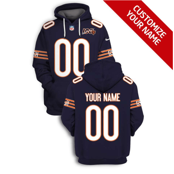 Men's Navy Chicago Bears Active Player Custom 2021 100th Season Pullover Hoodie
