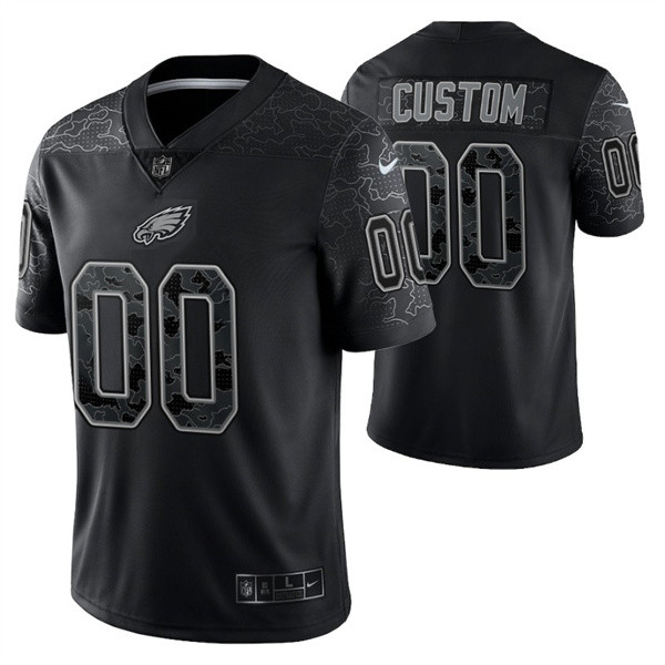 Men's Black Philadelphia Eagles Customized Reflective Limited Stitched Jersey
