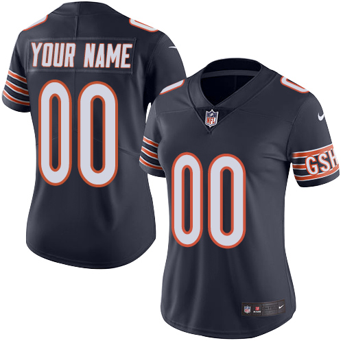 Women's Chicago Bears Customized Navy Blue Team Color Stitched Vapor Untouchable Limited Football Jersey