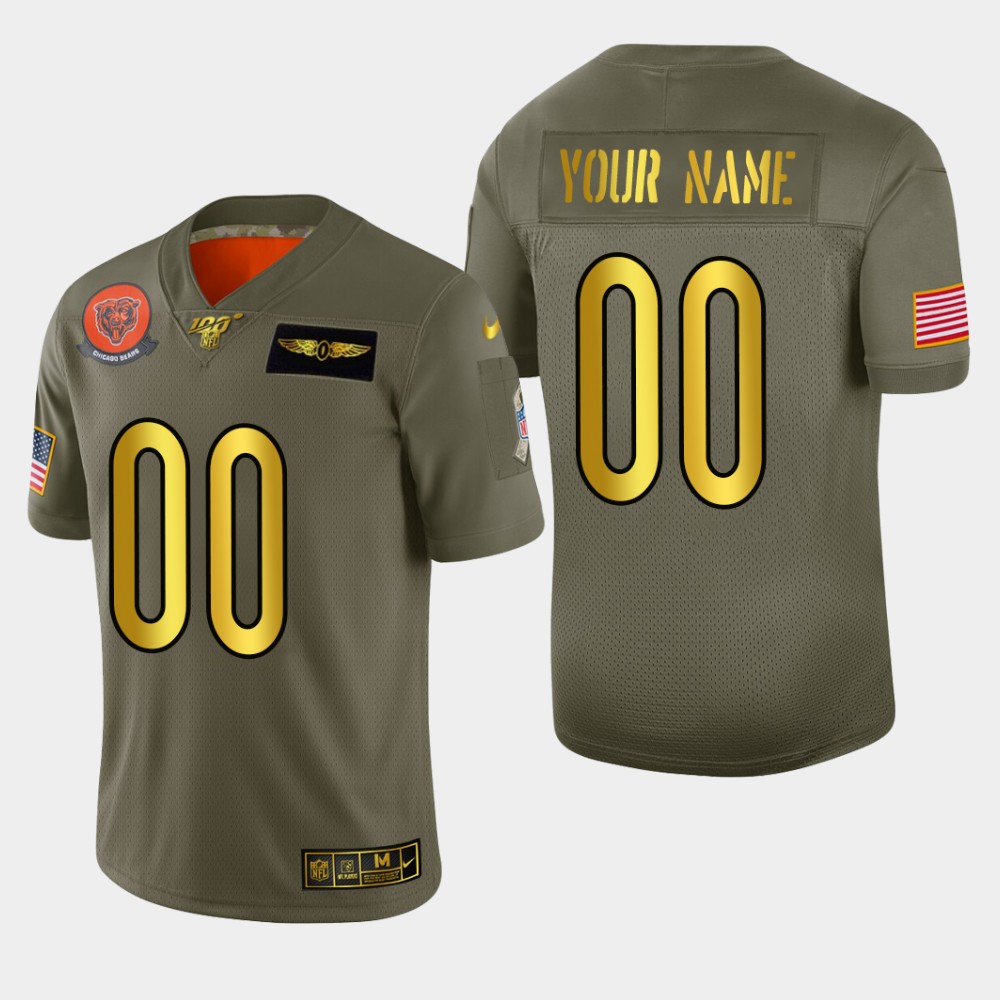 Men's Chicago Bears Custom Olive Gold 2019 Salute to Service Limited Football 100 Jersey