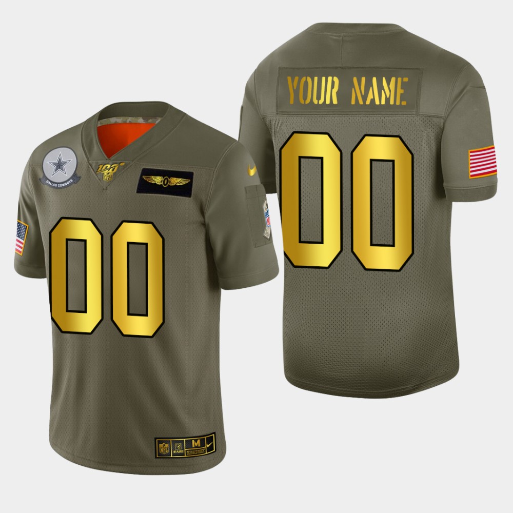 Men's Dallas Cowboys Custom Olive Gold 2019 Salute to Service Limited Football 100 Jersey