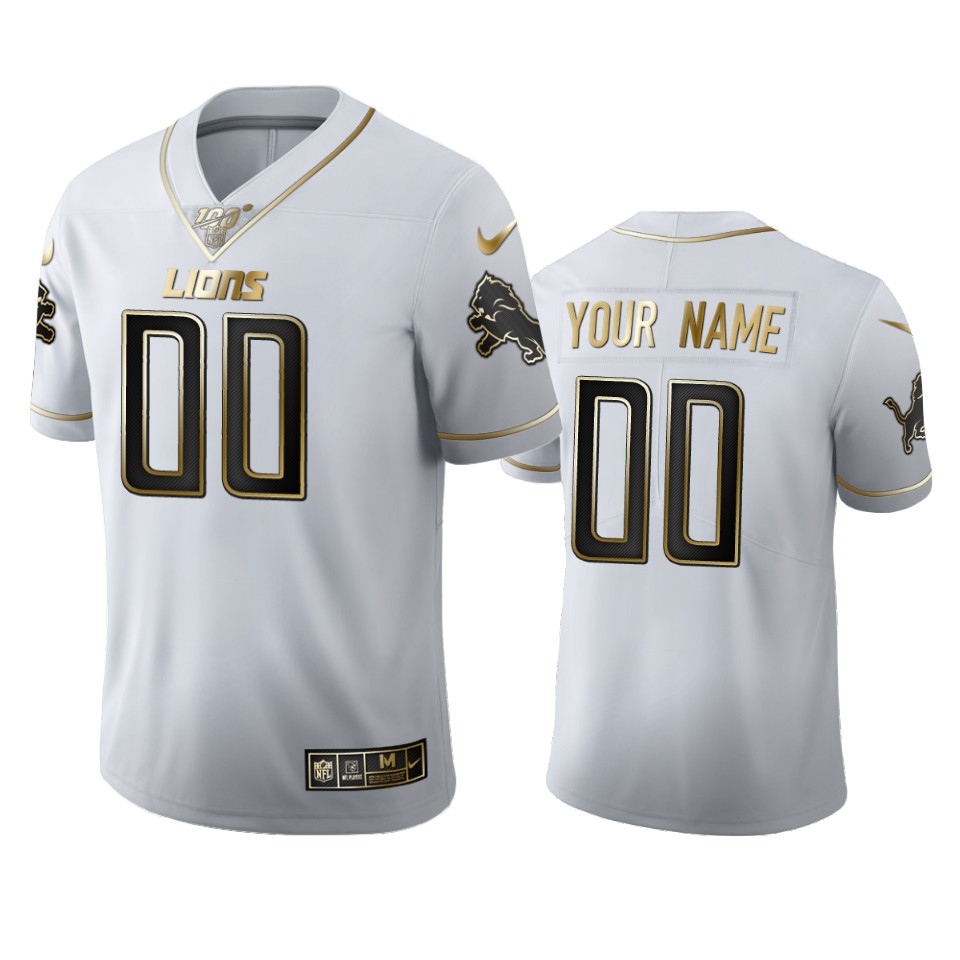Men's Detroit Lions Custom White Golden Edition Vapor Limited Football 100 Jersey