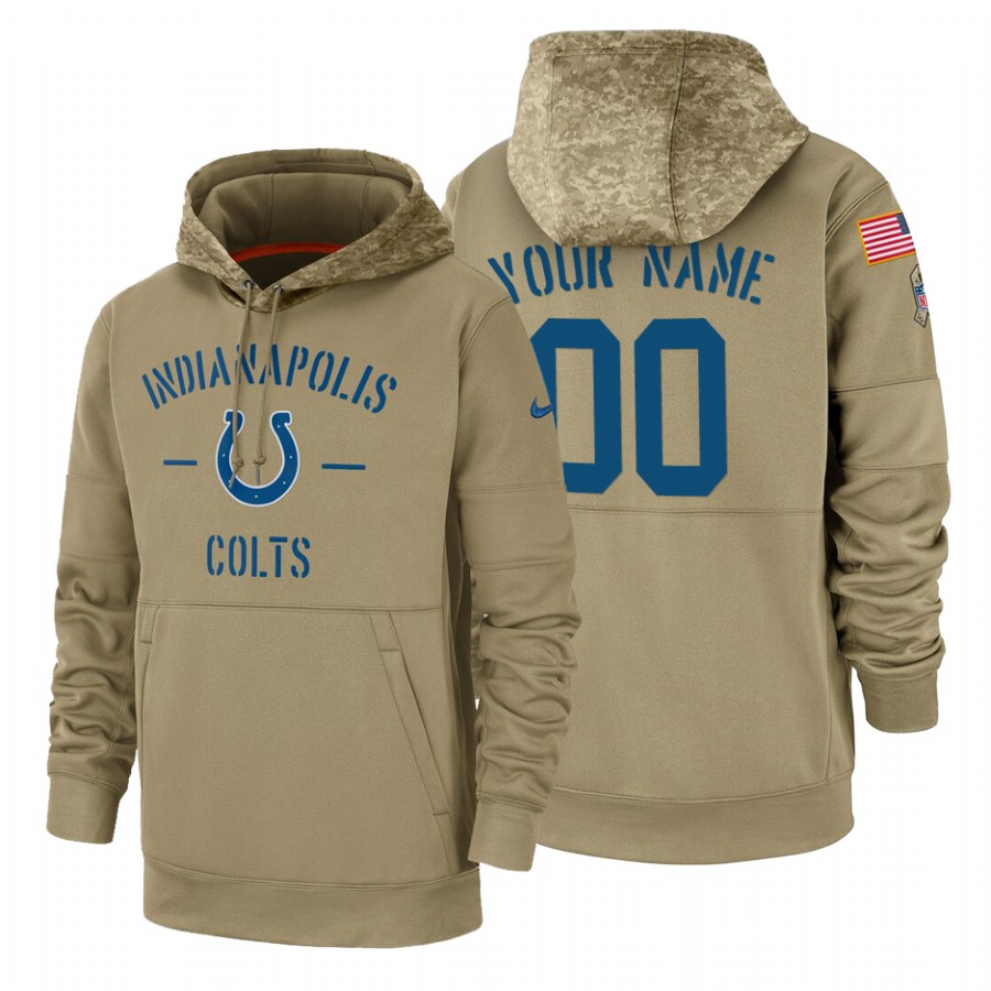 Indianapolis Colts Custom Tan 2019 Salute To Service Name & Number Sideline Therma Pullover Hoodie