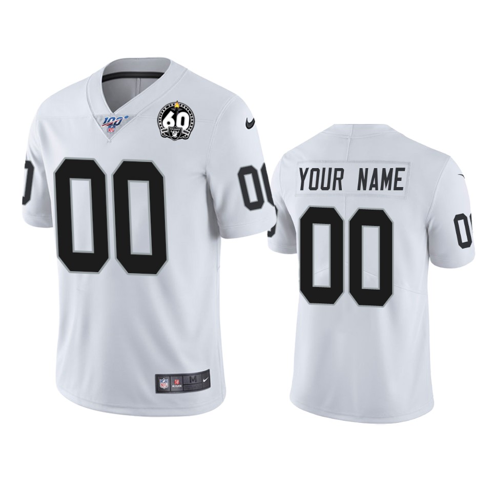 Raiders Custom White 60th Anniversary Vapor Limited Stitched Football 100th Season Jersey