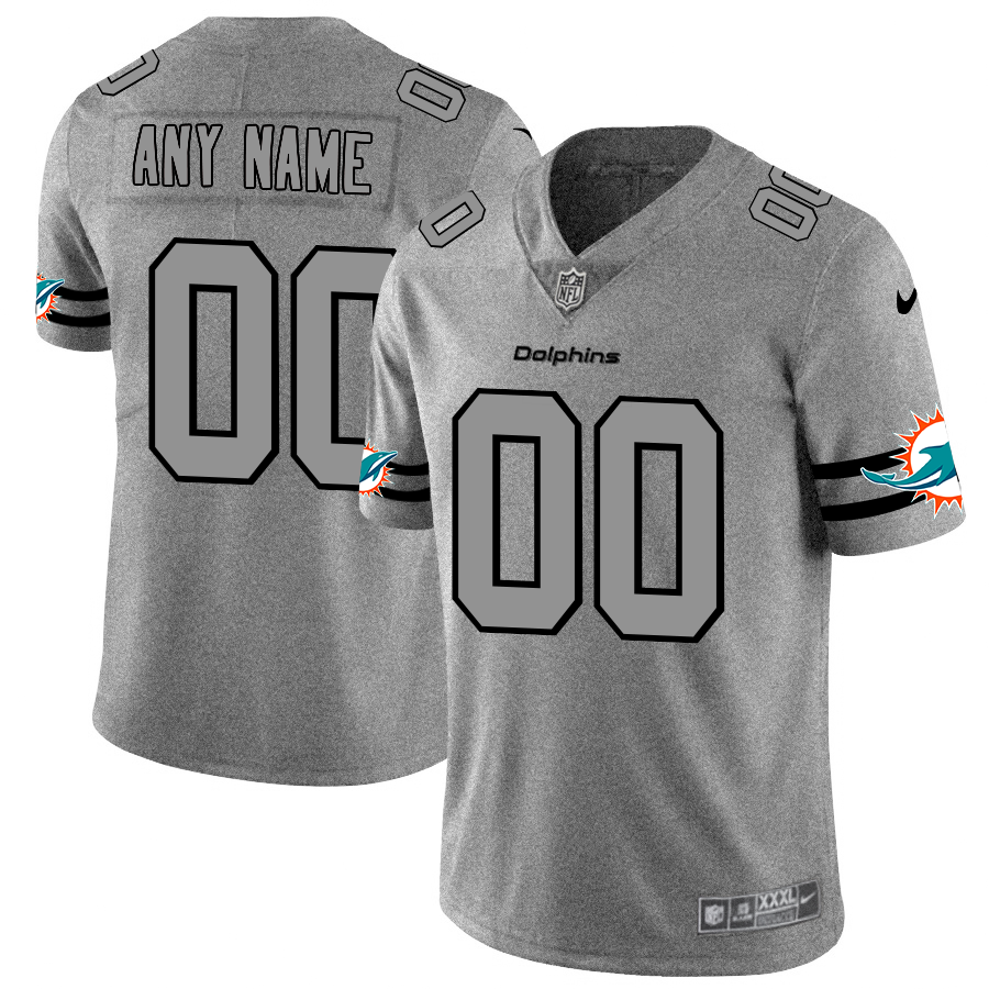 Men's  Miami Dolphins Custom Gray Gridiron II Vapor Untouchable Limited Football Jersey