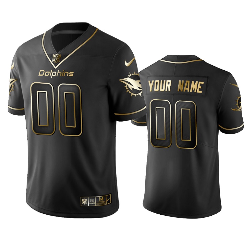 Men's Miami Dolphins Custom Stitched FootballVapor Untouchable Limited Black Golden Jersey
