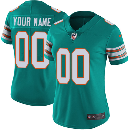 Women's Miami Dolphins Customized Aqua Green Alternate Stitched Vapor Untouchable Limited Football Jersey