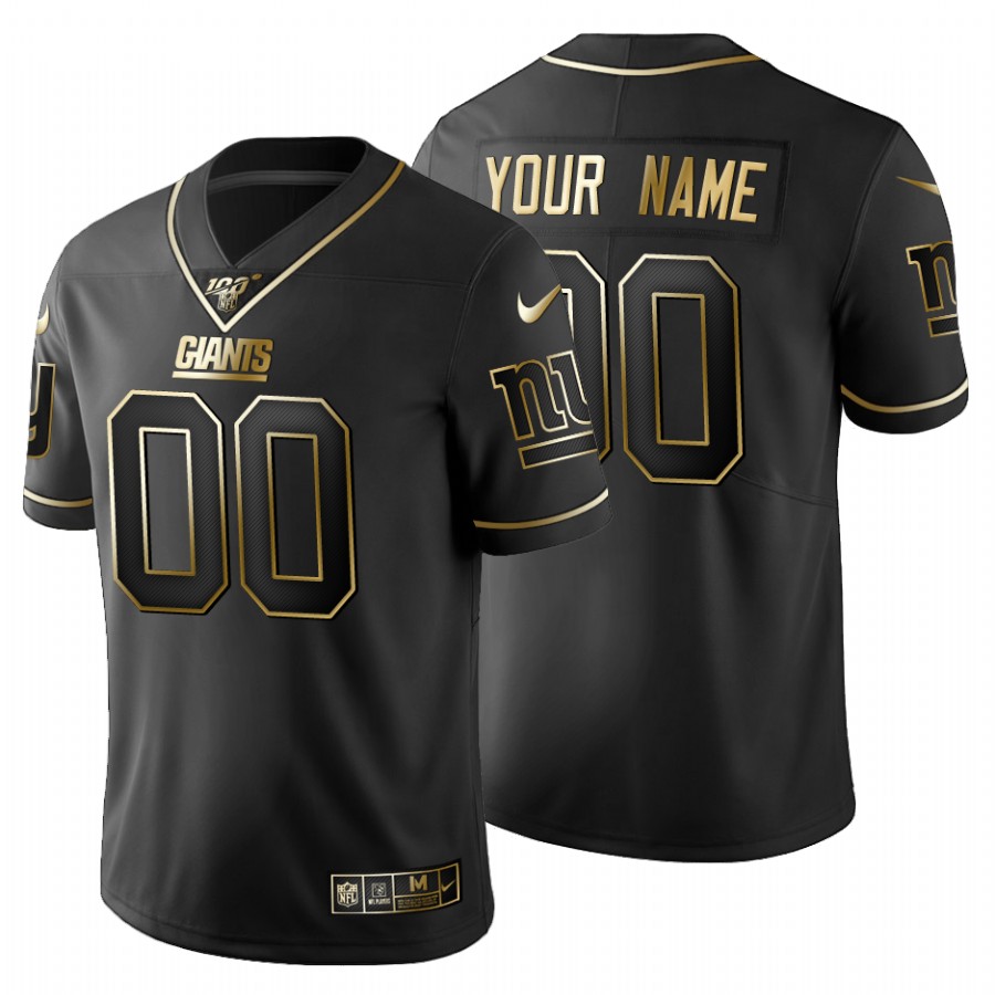 Men's New York Giants Custom Black Golden Limited Football 100 Jersey