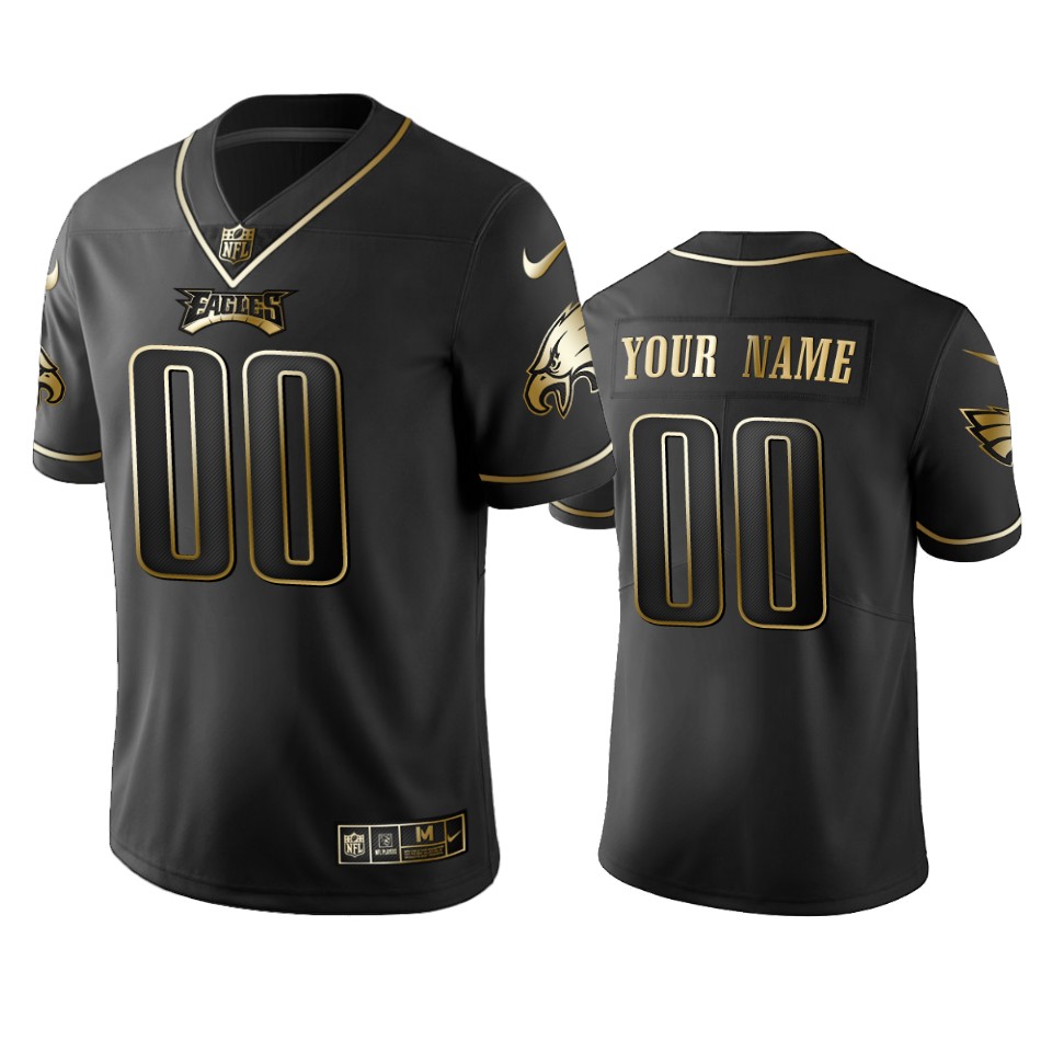 Men's Philadelphia Eagles Custom Black Golden Limited Edition Stitched Football Jersey