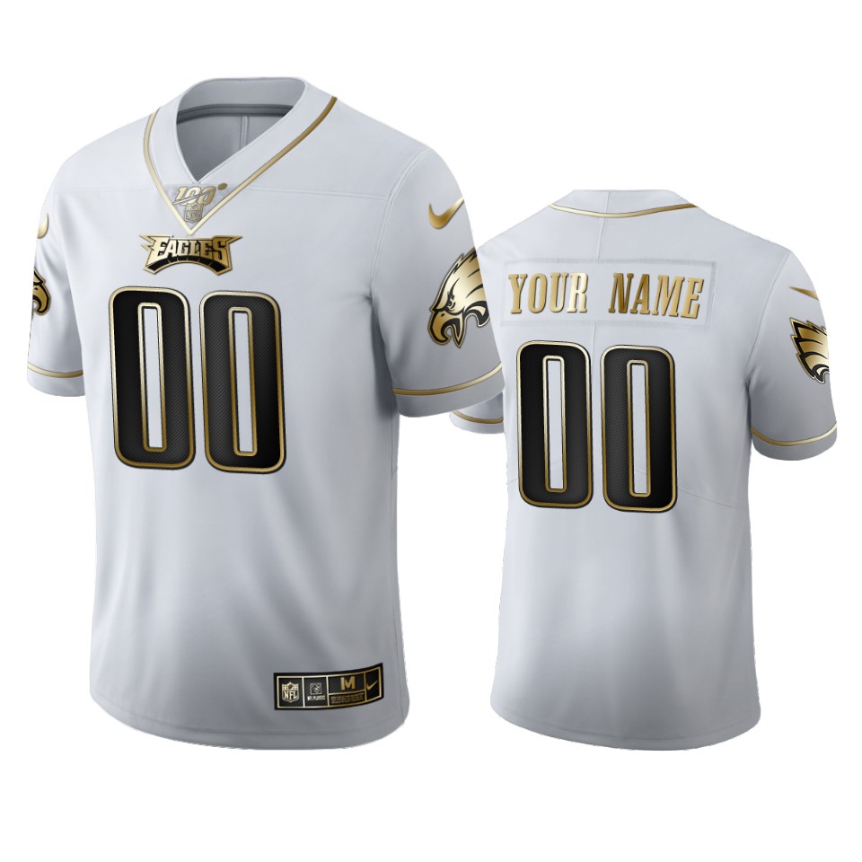 Men's Philadelphia Eagles Custom White Golden Edition Vapor Limited Football 100 Jersey