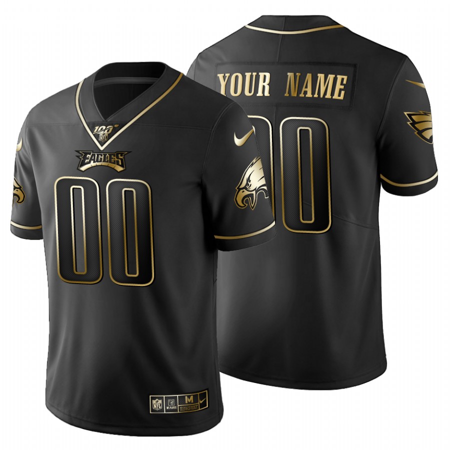 Men's Philadelphia Eagles Custom Black Golden Limited Football 100 Jersey