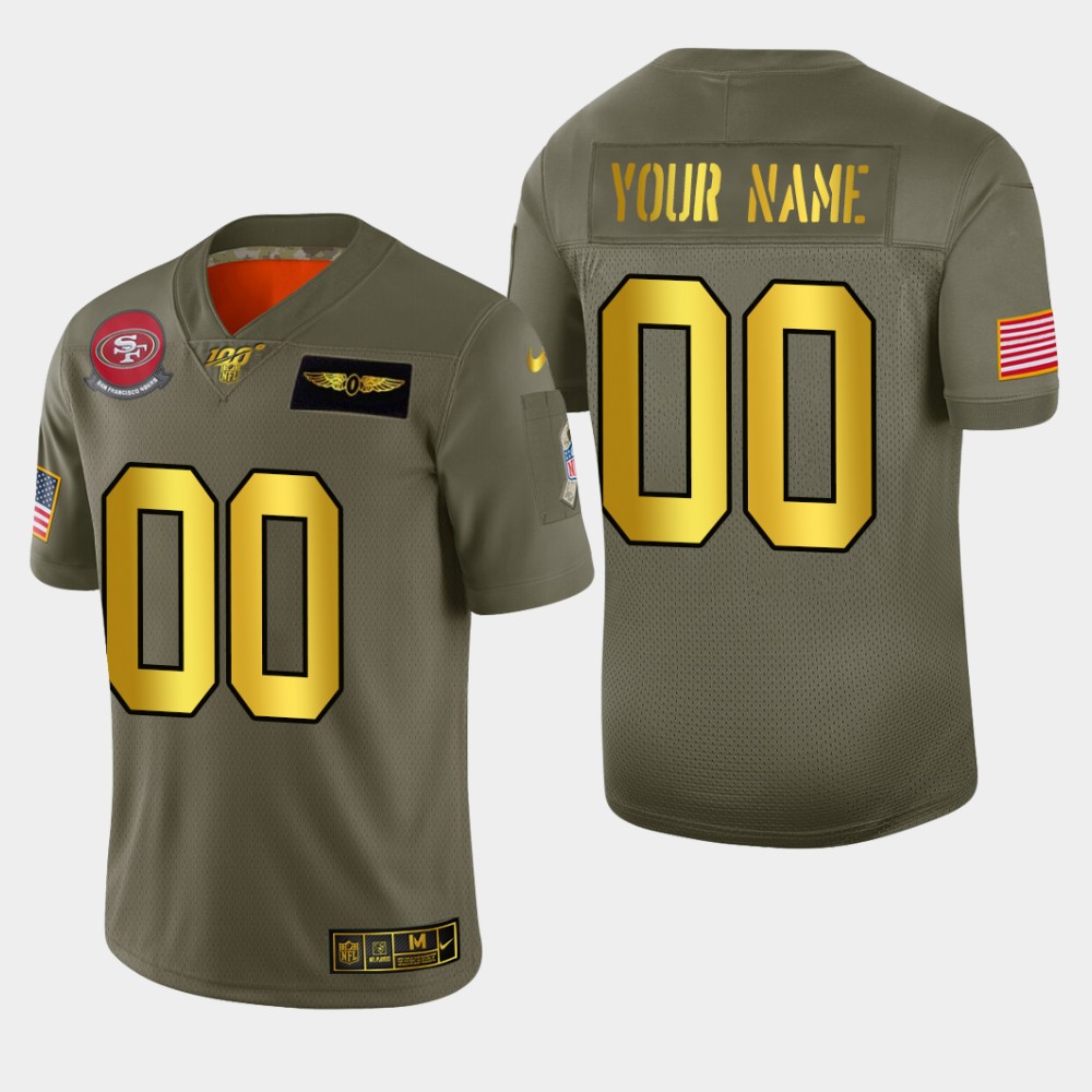 Men's San Francisco 49ers Custom Olive Gold 2019 Salute to Service Football 100 Limited Jersey