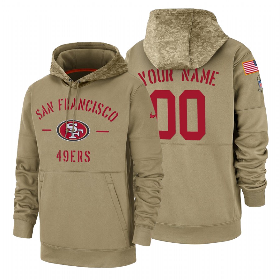 San Francisco 49ers Custom Tan 2019 Salute To Service Name & Number Sideline Therma Pullover Hoodie