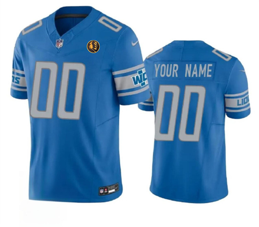 Men's Blue Detroit Lions Active Player Custom 2023 F.U.S.E. With John Madden Patch Vapor Limited Stitched Football Jersey