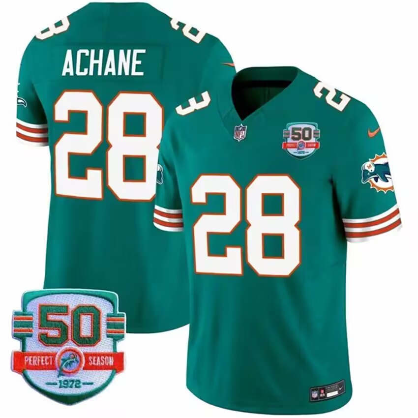 Men's Aqua Miami Dolphins Customized F.U.S.E With 50th Perfect Season Patch Vapor Limited Stitched Football Jersey