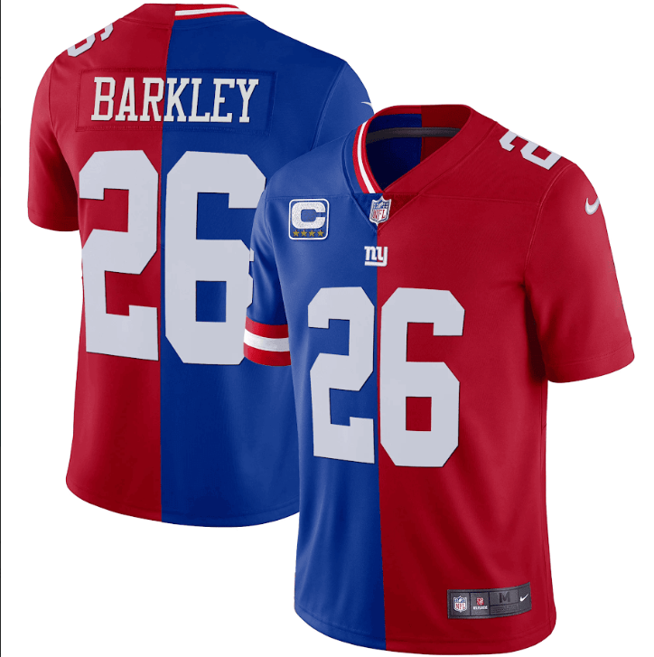 Men's Red & Blue New York Giants Customized Split Stitched Football Jersey