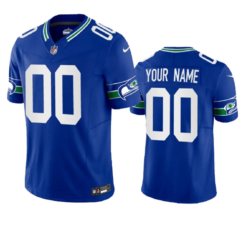 Youth Royal Seattle Seahawks Active Player Custom 2023 F.U.S.E. Throwback Vapor Limited Stitched Football Jersey