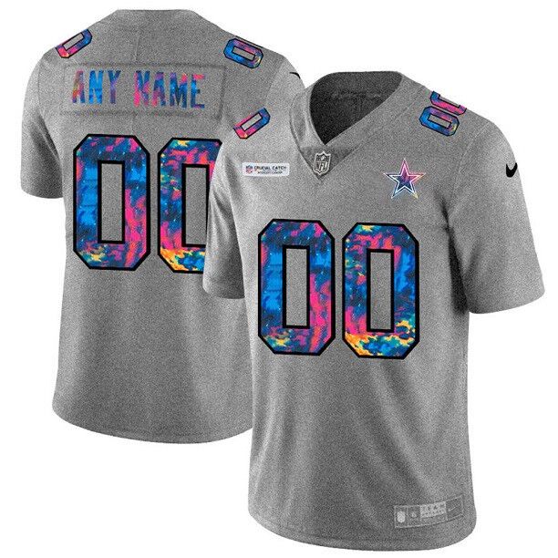 Men's Dallas Cowboys 2020 Customize Grey Crucial Catch Limited Stitched Jersey