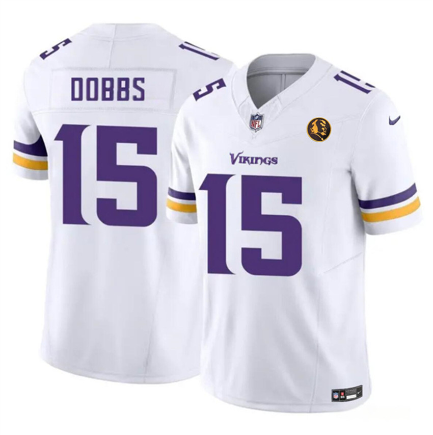 Men's White Minnesota Vikings #15 Josh Dobbs 2023 F.U.S.E. With John Madden Patch Vapor Limited Stitched Football Jersey