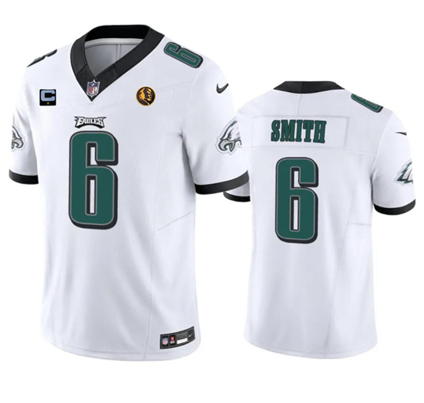 Men's White Philadelphia Eagles #6 DeVonta Smith 2023 F.U.S.E. With 1-star C Patch And John Madden Patch Vapor Limited Stitched Football Jersey