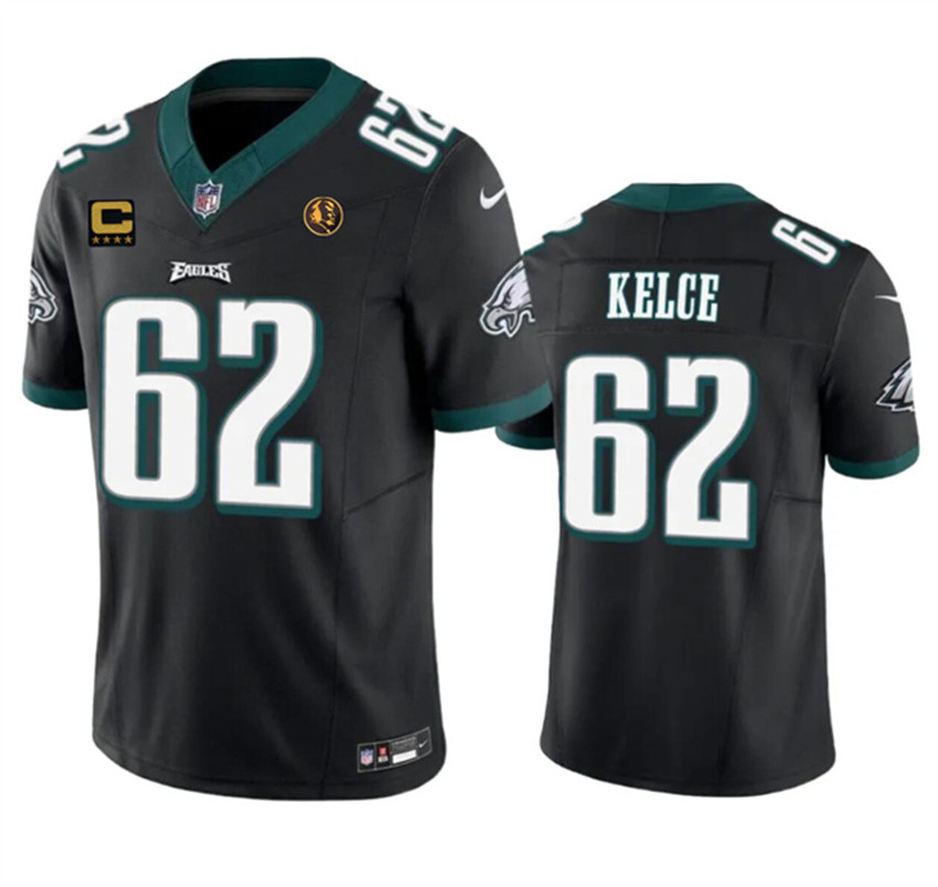 Men's Black Philadelphia Eagles #62 Jason Kelce 2023 F.U.S.E. With 4-star C Patch And John Madden Patch Vapor Limited Stitched Football Jersey