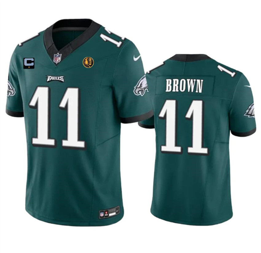 Men's Green Philadelphia Eagles #11 A. J. Brown 2023 F.U.S.E. With 1-star C Patch And John Madden Patch Vapor Limited Stitched Football Jersey