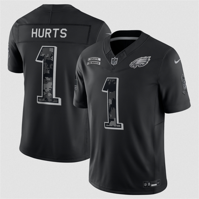 Men's Black Philadelphia Eagles #1 Jalen Hurts F.U.S.E. 2026 Salute To Service Limited Stitched Football Jersey