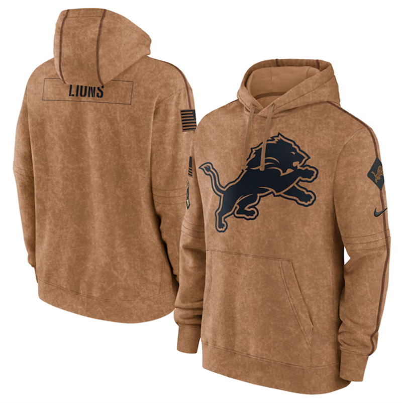 Men's Brown Detroit Lions 2023 Salute To Service Pullover Hoodie