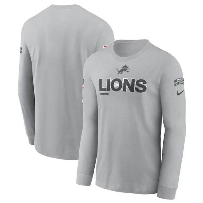 Men's Gray Detroit Lions 2024 Salute To Service Long Sleeve T-Shirt