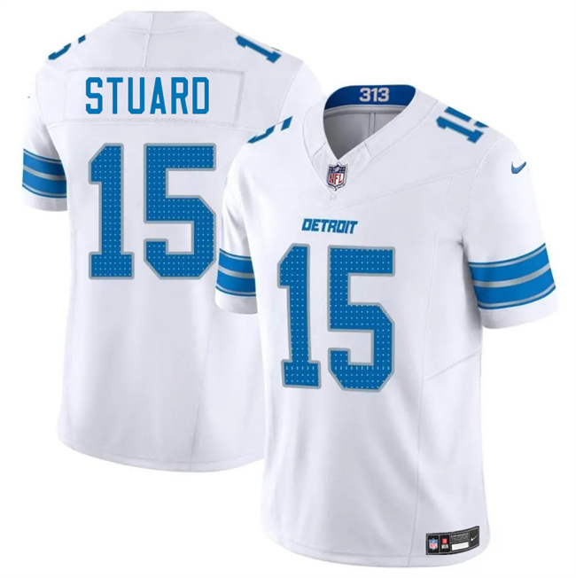Men's White Detroit Lions #15 Grant Stuard 2025 F.U.S.E. Vapor Limited Stitched Jersey