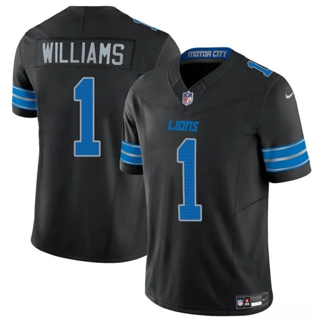Men's Black Detroit Lions #1 Jameson Williams 2025 F.U.S.E. Vapor Limited Stitched Jersey