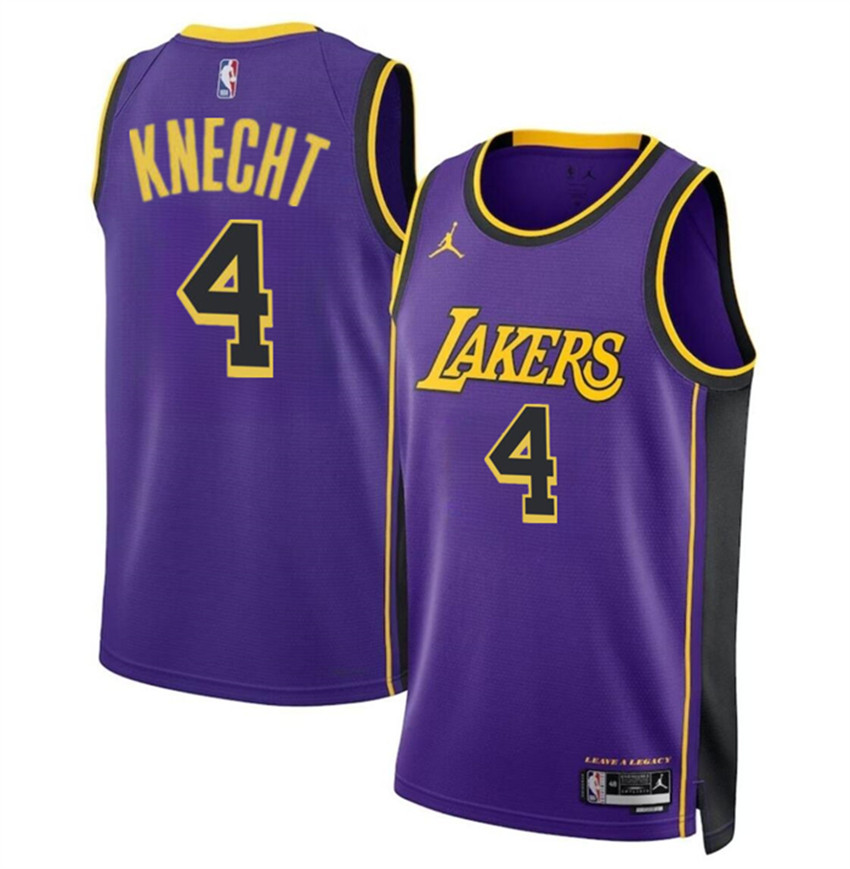 Men's Purple Los Angeles Lakers #4 Dalton Knecht 2024 Draft Statement Edition Stitched Basketball Jersey