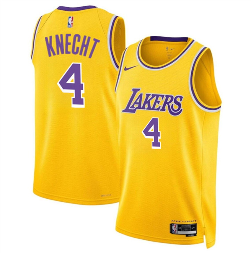 Men's Yellow Los Angeles Lakers #4 Dalton Knecht 2024 Draft Icon Edition Stitched Basketball Jersey