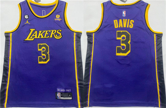 Men's Purple Los Angeles Lakers #3 Anthony Davis With NO.6 Patch Stitched Basketball Jersey