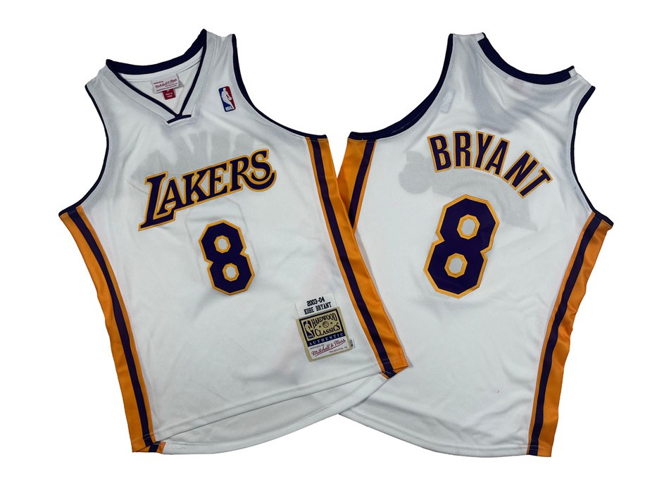 Men's White Los Angeles Lakers #8 Kobe Bryant 2003-04 Throwback Basketball Jersey