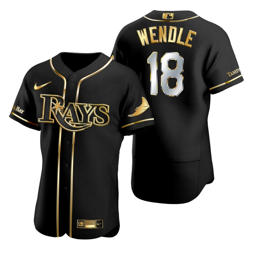 Men's Black Gold Tampa Bay Rays #18 Joey Wendle Flex Base Stitched Jersey