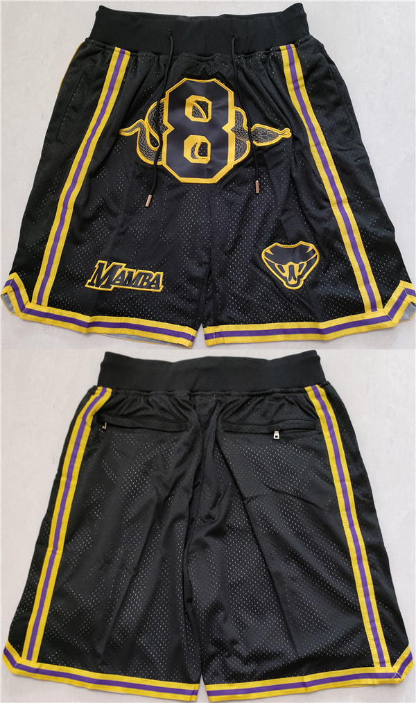 Men's Black Los Angeles Lakers #8 Kobe Bryant Shorts (Run Small)