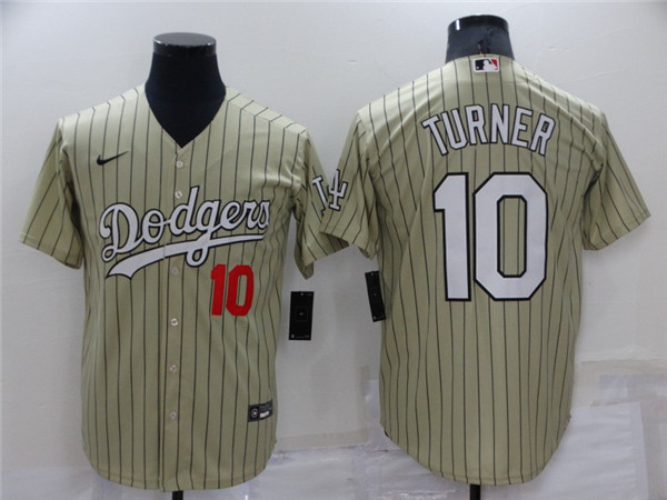 Men's Cream Los Angeles Dodgers #10 Justin Turner Throwback Stitched Baseball Jersey