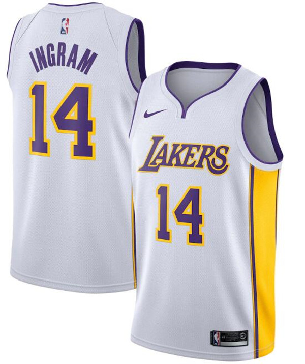 Men's Los Angeles Lakers White #14 Brandon Ingram Association Edition Stitched Jersey