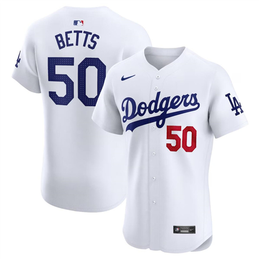 Men's White Men's Los Angeles Dodgers #50 Mookie Betts Home Elite Stitched Jersey